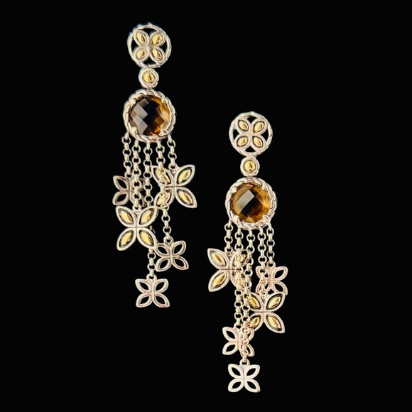 John Hardy 18K Gold Sterling Silver Citrine Batu Kawung Dangle Drop Earrings - Picture 1 of 8